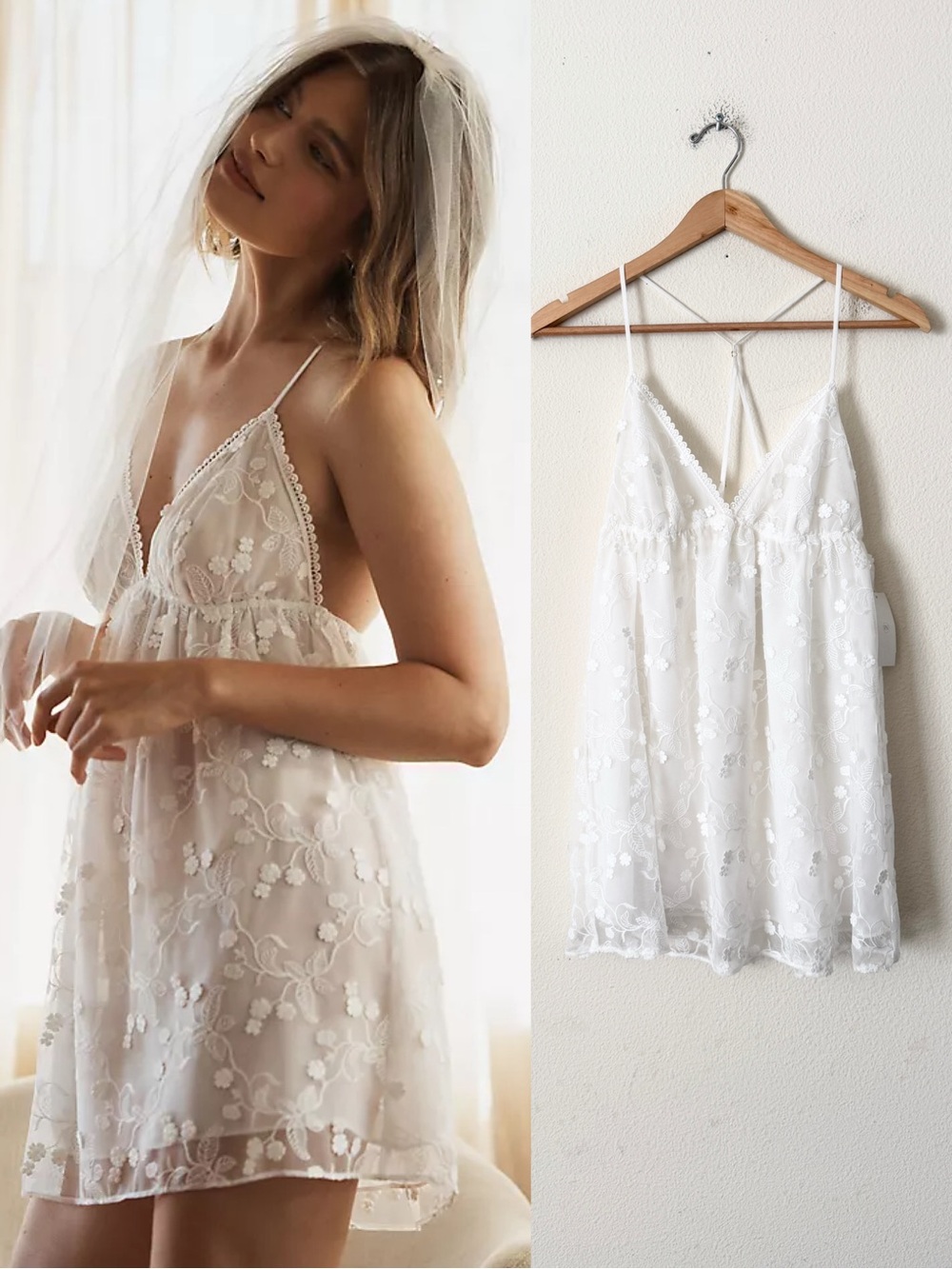NWT Flora Nikrooz SMALL Meg Embroidered Vneck chemise in Ivory white